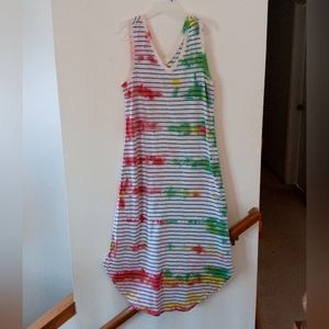 Two Tone Tie Dye Maxi Dress Med 8/10 Striped Sleeveless nautical red green nwt